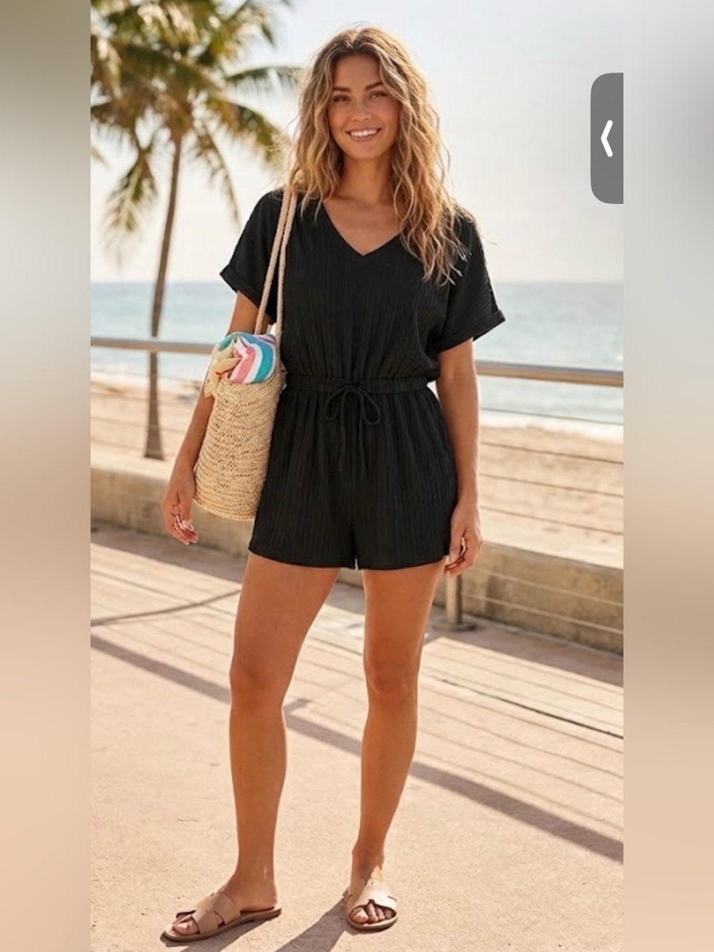 NWT Cupshe Black Textured Crinkle Short-Sleeve Romper Cover-Up – Size L
